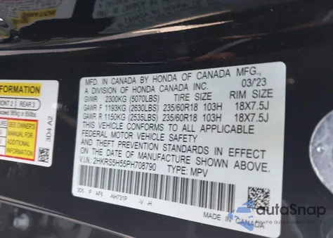 2023 Honda Cr-V Hybrid Sport из США, поврежденный, VIN 2HKRS5H55PH708790